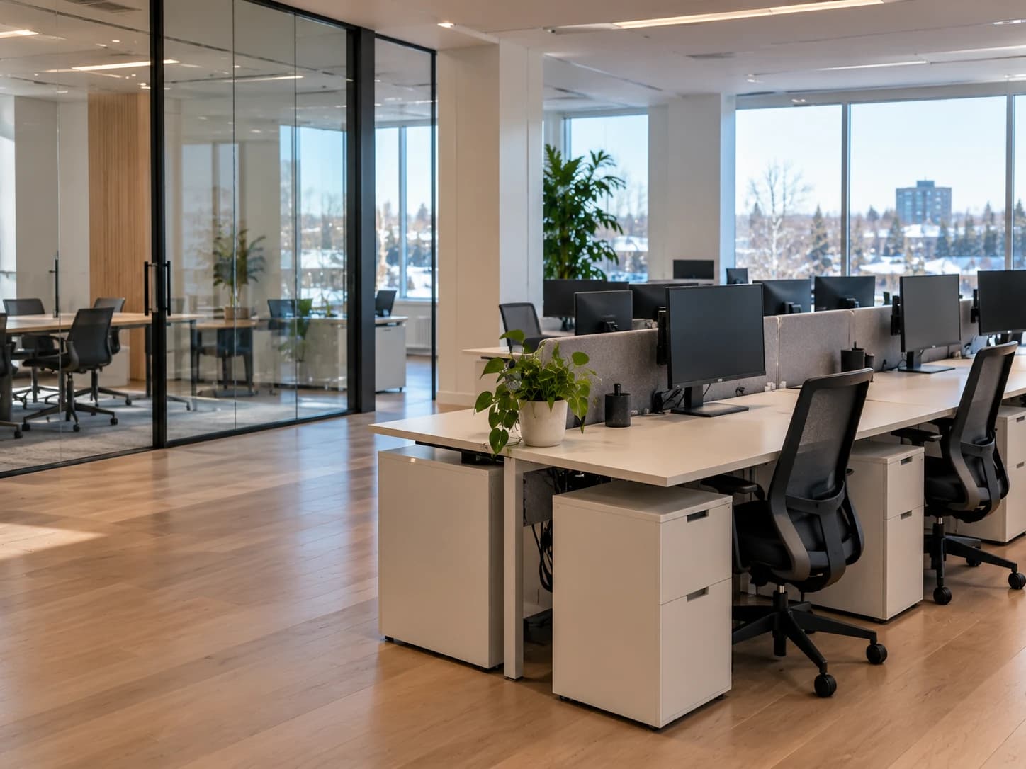 Clean, modern open-plan office after a cleaning