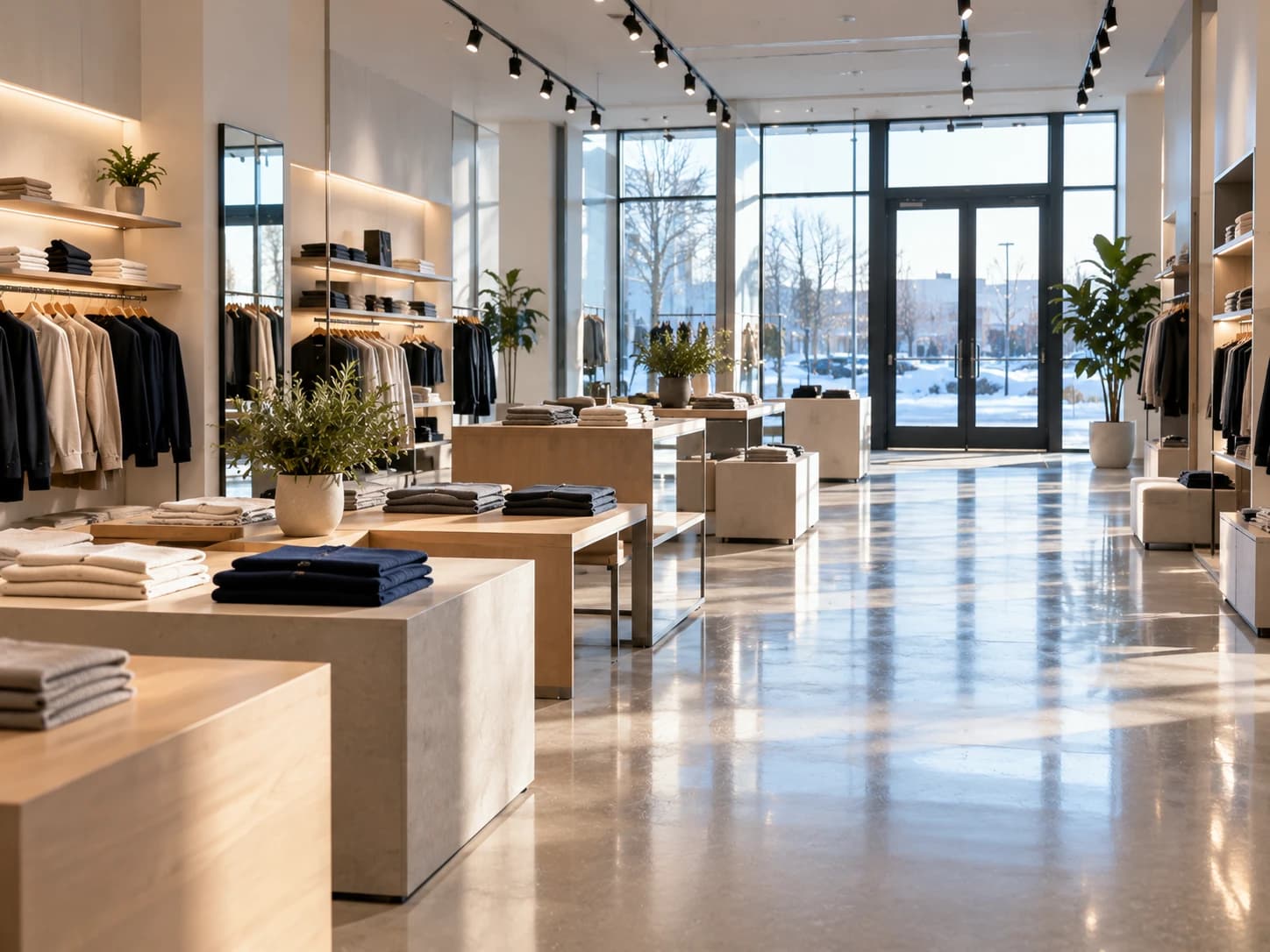 Clean retail store floor ready for customers