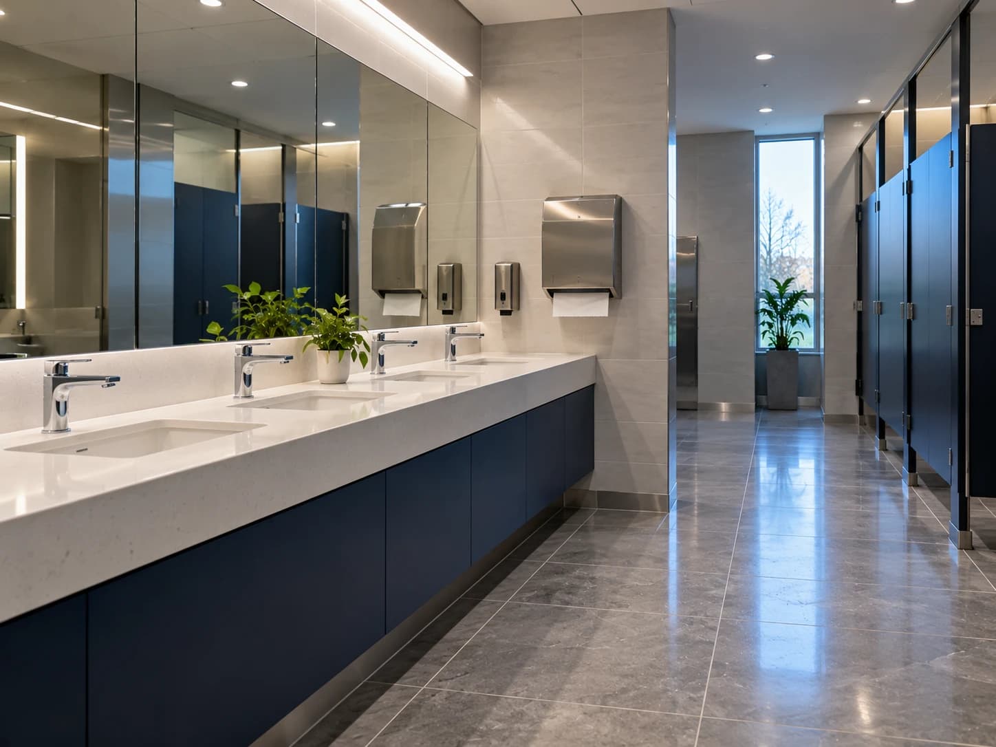 Spotless commercial washroom