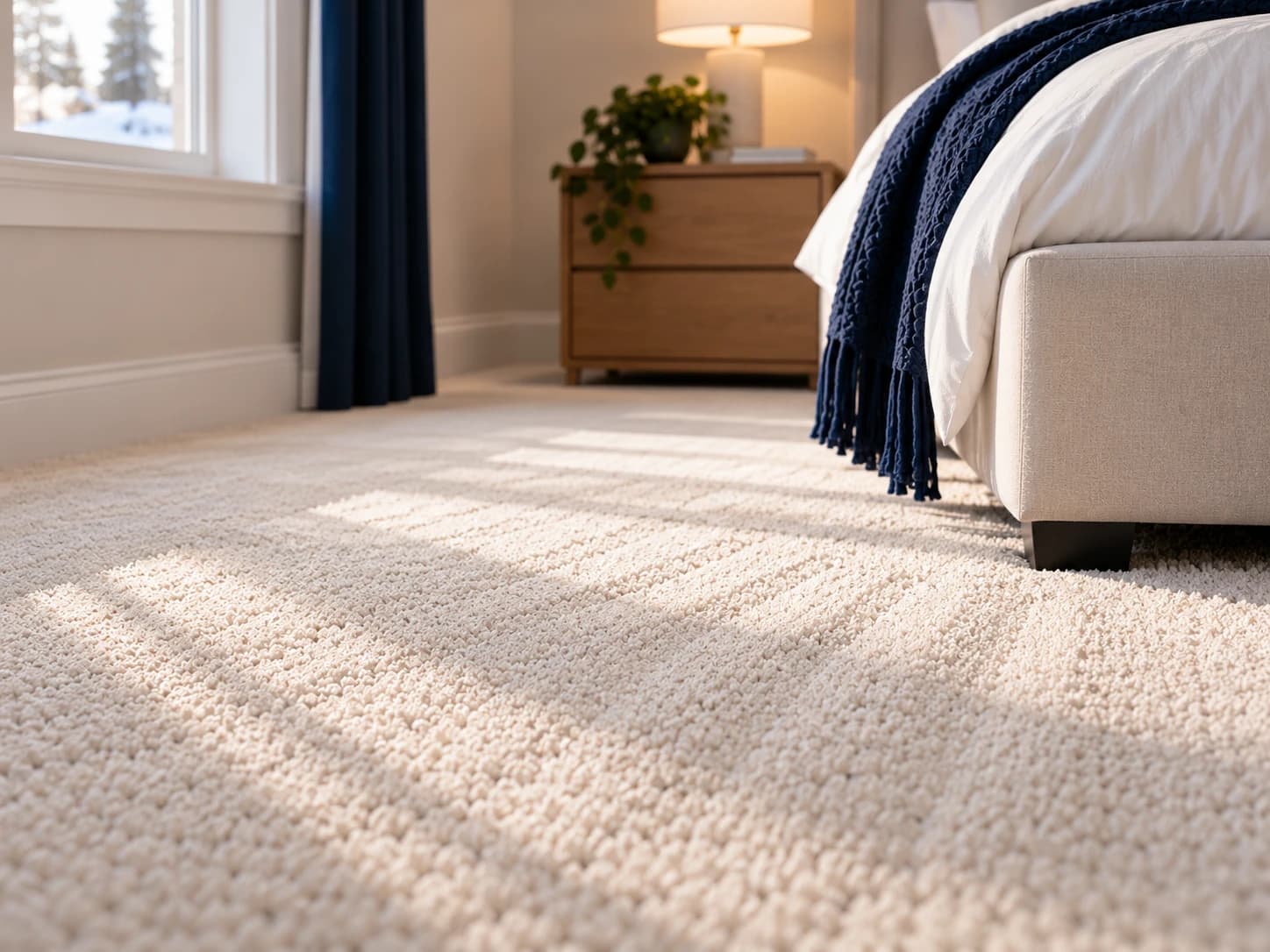 Freshly cleaned carpet in a bright living room
