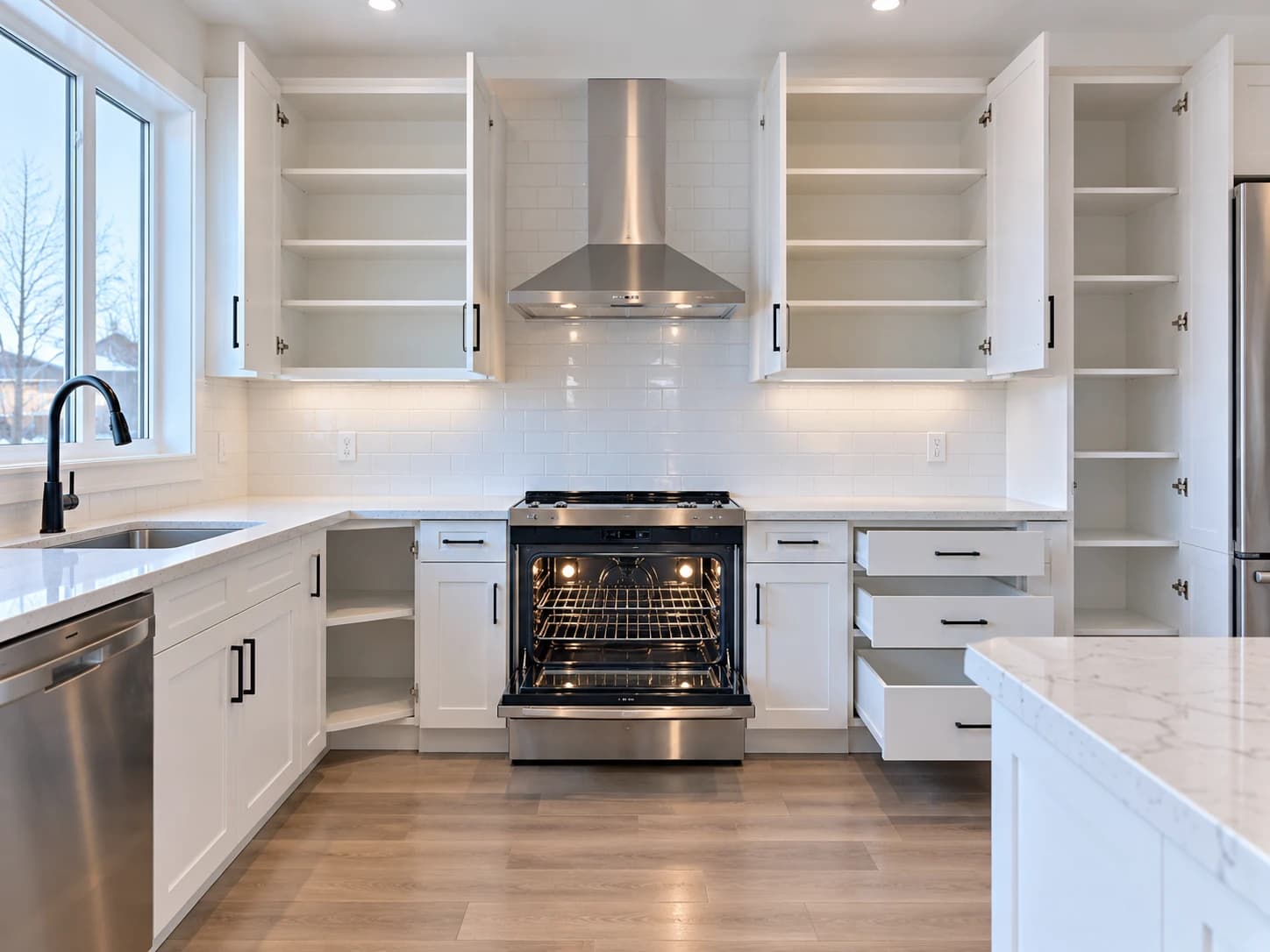 Empty, spotless kitchen ready for move-in